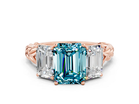 Rose gold Three-Stone Emerald Cut Blue Topaz Braided Band Ring with Four-Prong Setting_36