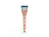 Rose gold Three-Stone Emerald Cut Blue Topaz Braided Band Ring with Four-Prong Setting_38
