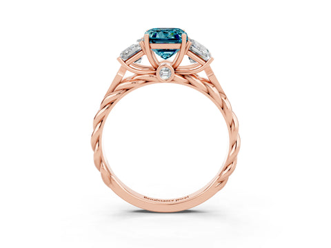 Rose gold Three-Stone Emerald Cut Blue Topaz Braided Band Ring with Four-Prong Setting_39