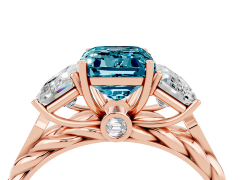 Rose gold Three-Stone Emerald Cut Blue Topaz Braided Band Ring with Four-Prong Setting_40