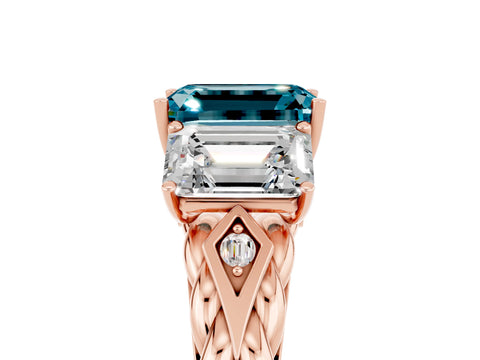 Rose gold Three-Stone Emerald Cut Blue Topaz Braided Band Ring with Four-Prong Setting_41