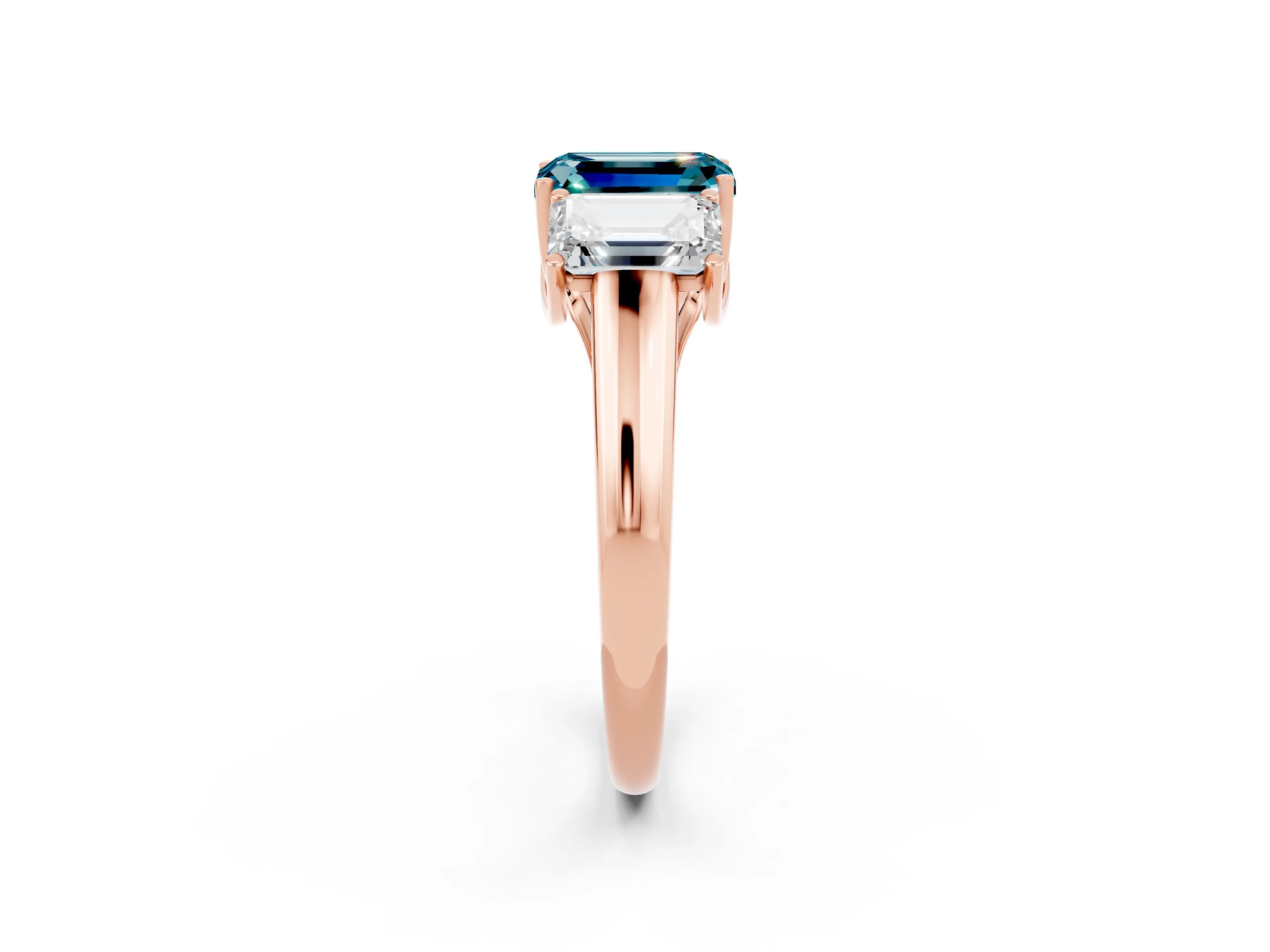 Rose gold Three-Stone Emerald Cut Blue Topaz Engagement Ring with Prong Setting_2