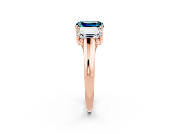 Rose gold Three-Stone Emerald Cut Blue Topaz Engagement Ring with Prong Setting