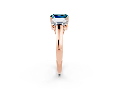 Rose gold Three-Stone Emerald Cut Blue Topaz Engagement Ring with Prong Setting_2