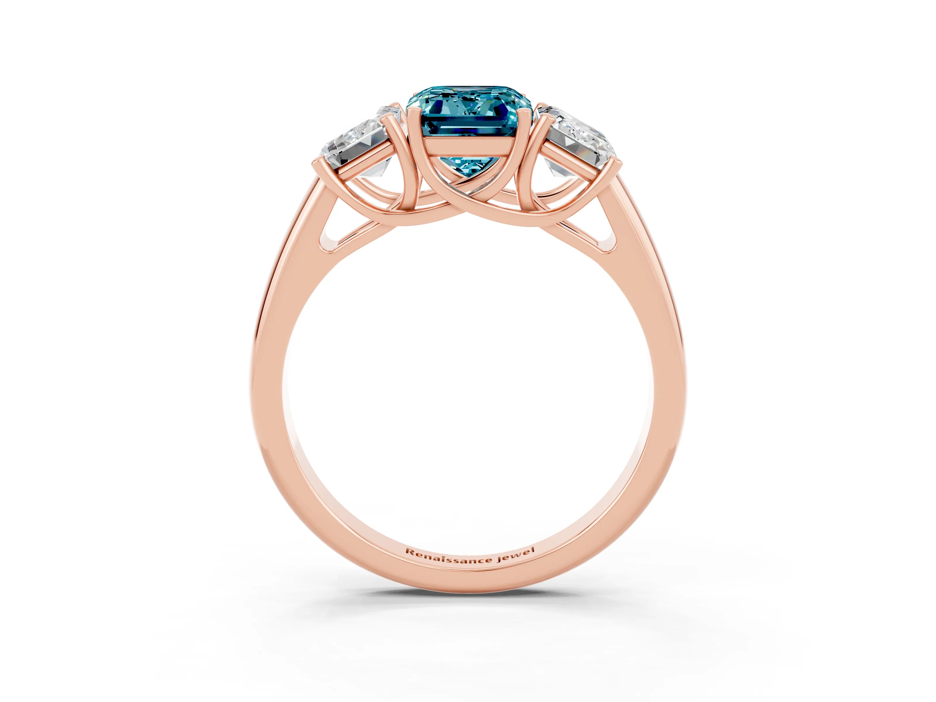 Rose gold Three-Stone Emerald Cut Blue Topaz Engagement Ring with Prong Setting_3