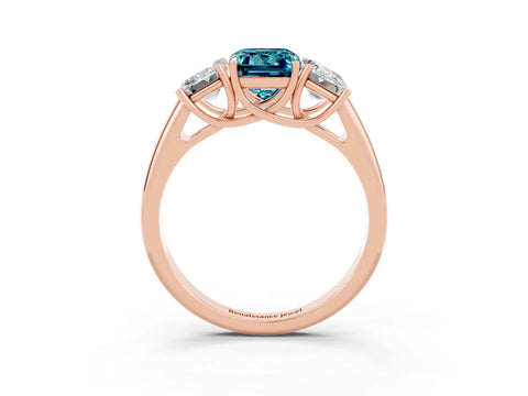 Rose gold Three-Stone Emerald Cut Blue Topaz Engagement Ring with Prong Setting_3