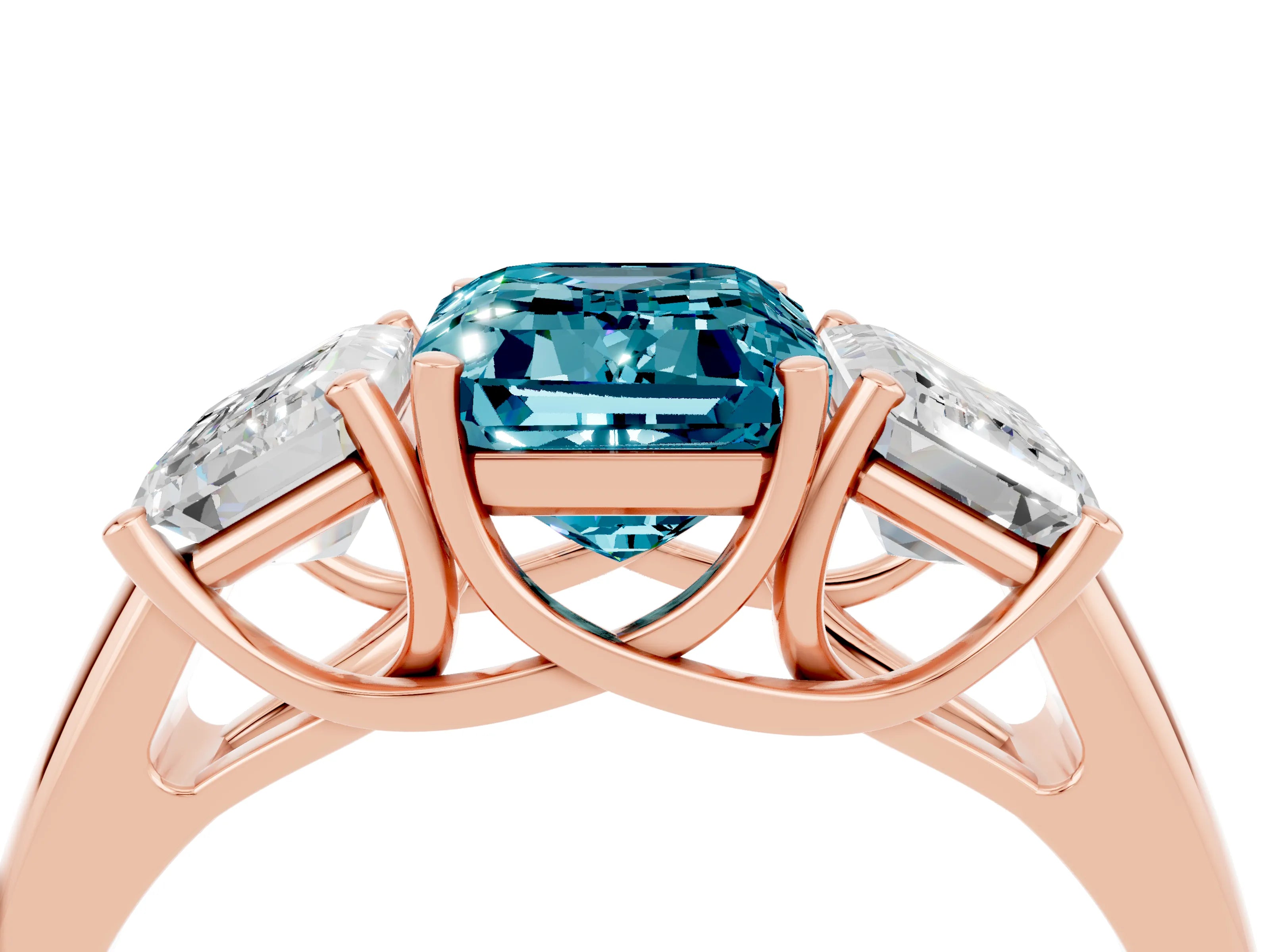 Rose gold Three-Stone Emerald Cut Blue Topaz Engagement Ring with Prong Setting_4