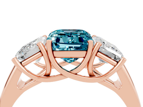 Rose gold Three-Stone Emerald Cut Blue Topaz Engagement Ring with Prong Setting_4