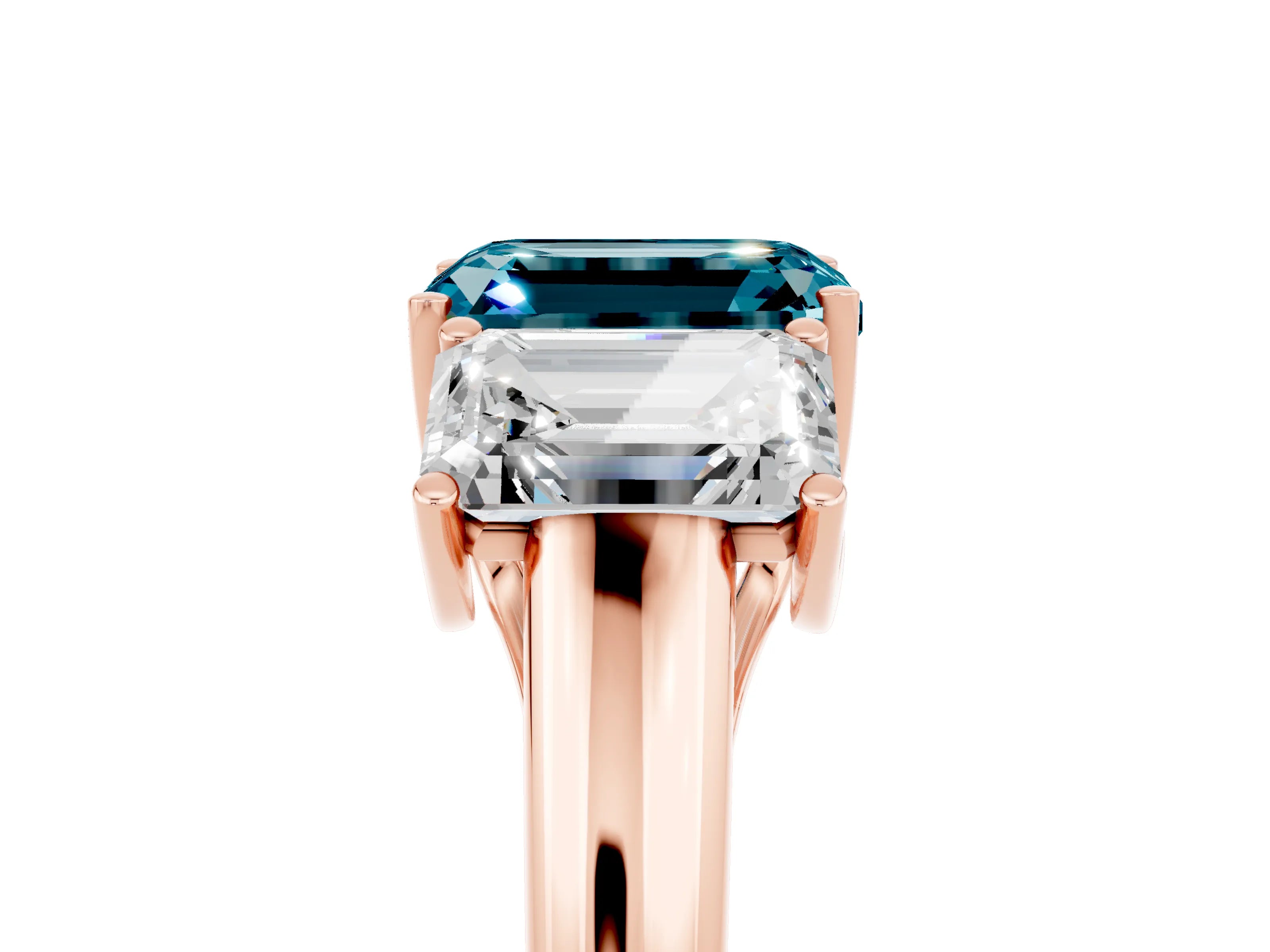 Rose gold Three-Stone Emerald Cut Blue Topaz Engagement Ring with Prong Setting_5