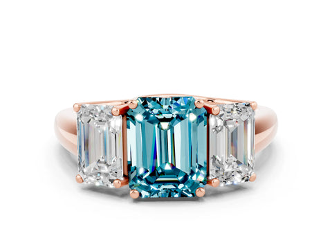 Rose gold Three-Stone Emerald Cut Blue Topaz Engagement Ring with Prong Setting