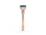 Rose gold Three-Stone Emerald Cut Blue Topaz Pavé Band with Four-Prong Setting_2