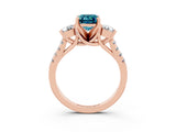 Rose gold Three-Stone Emerald Cut Blue Topaz Pavé Band with Four-Prong Setting_3
