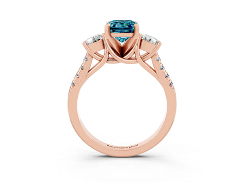 Rose gold Three-Stone Emerald Cut Blue Topaz Pavé Band with Four-Prong Setting_3
