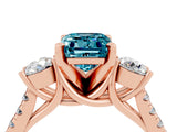 Rose gold Three-Stone Emerald Cut Blue Topaz Pavé Band with Four-Prong Setting_4