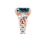 Rose gold Three-Stone Emerald Cut Blue Topaz Pavé Band with Four-Prong Setting_5