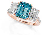 Rose gold Three-Stone Emerald Cut Blue Topaz Ring with Pavé Band and Prong Setting_13