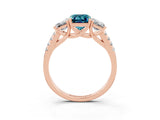 Rose gold Three-Stone Emerald Cut Blue Topaz Ring with Pavé Band and Prong Setting_15