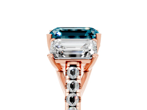 Rose gold Three-Stone Emerald Cut Blue Topaz Ring with Pavé Band and Prong Setting_17