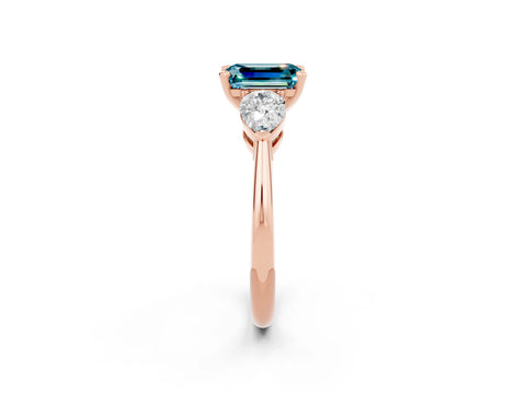 Rose gold Three-Stone Emerald Cut Blue Topaz Ring with Pear Side Stones and Four-Prong Setting_2