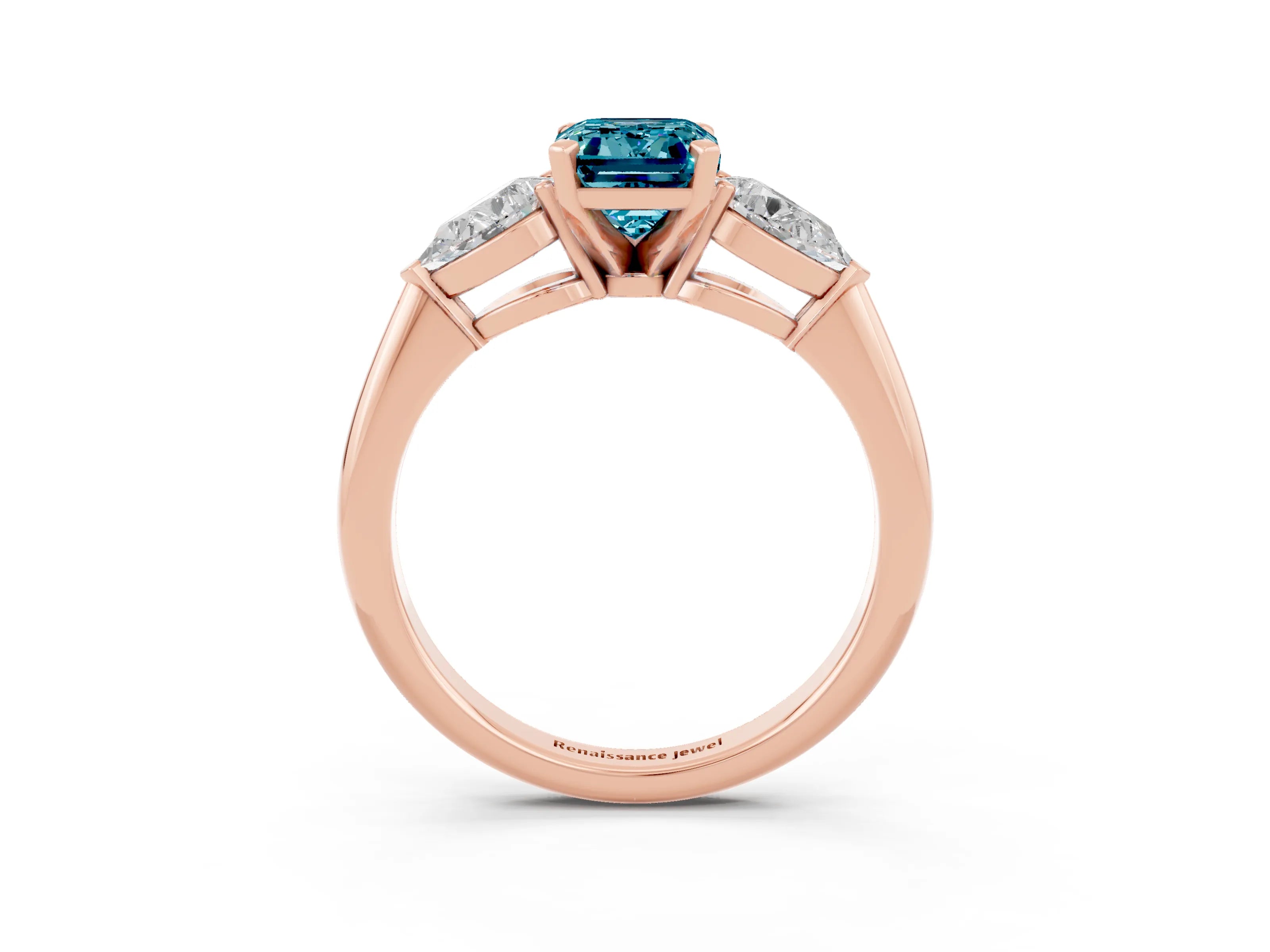 Rose gold Three-Stone Emerald Cut Blue Topaz Ring with Pear Side Stones and Four-Prong Setting_3