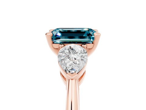 Rose gold Three-Stone Emerald Cut Blue Topaz Ring with Pear Side Stones and Four-Prong Setting_5