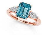 Rose gold Three-Stone Emerald Cut Blue Topaz Ring with Pear  Side Stones in Four-Prong Setting_13