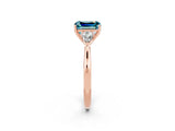 Rose gold Three-Stone Emerald Cut Blue Topaz Ring with Pear  Side Stones in Four-Prong Setting_14