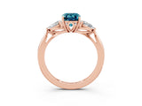 Rose gold Three-Stone Emerald Cut Blue Topaz Ring with Pear  Side Stones in Four-Prong Setting_15