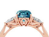 Rose gold Three-Stone Emerald Cut Blue Topaz Ring with Pear  Side Stones in Four-Prong Setting_16
