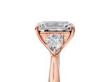 Rose gold Three-Stone Emerald Cut Brilliant Diamond Solitaire Ring with Tapered Band and Four-Prong Setting_8
