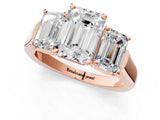 Rose gold Three-Stone Emerald Cut Brilliant Diamond Trellis Ring with Comfort Fit Band_4