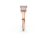 Rose gold Three-Stone Emerald Cut Brilliant Diamond Trellis Ring with Comfort Fit Band_5