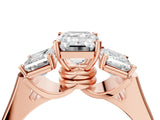 Rose gold Three-Stone Emerald Cut Brilliant Diamond Trellis Ring with Comfort Fit Band_7
