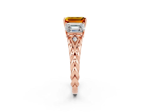 Rose gold Three-Stone Emerald Cut Citrine Braided Band Ring with Four-Prong Setting_38