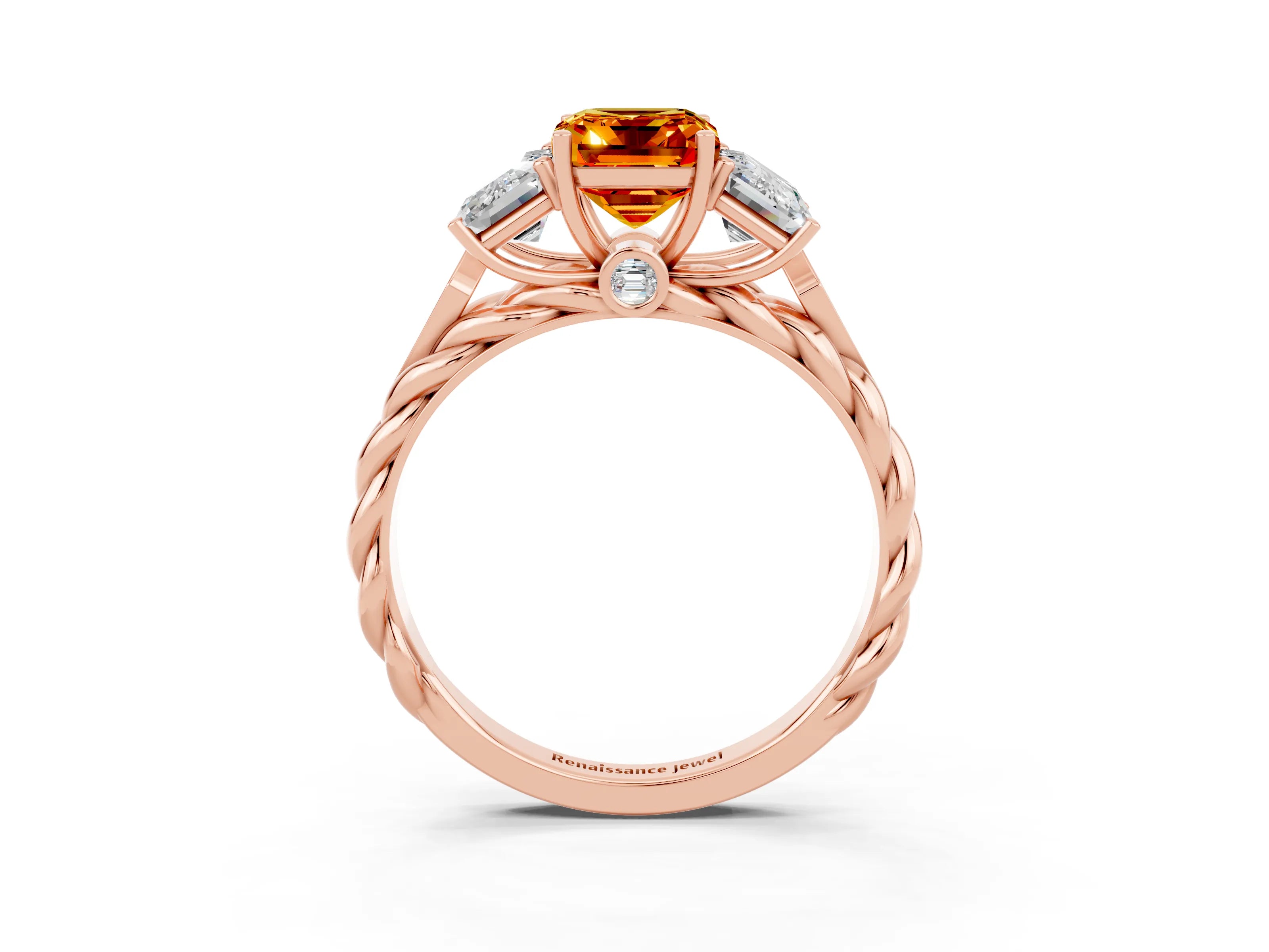 Rose gold Three-Stone Emerald Cut Citrine Braided Band Ring with Four-Prong Setting_39