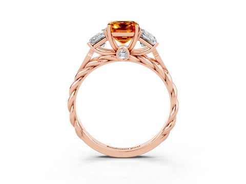 Rose gold Three-Stone Emerald Cut Citrine Braided Band Ring with Four-Prong Setting_39
