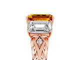 Rose gold Three-Stone Emerald Cut Citrine Braided Band Ring with Four-Prong Setting_41