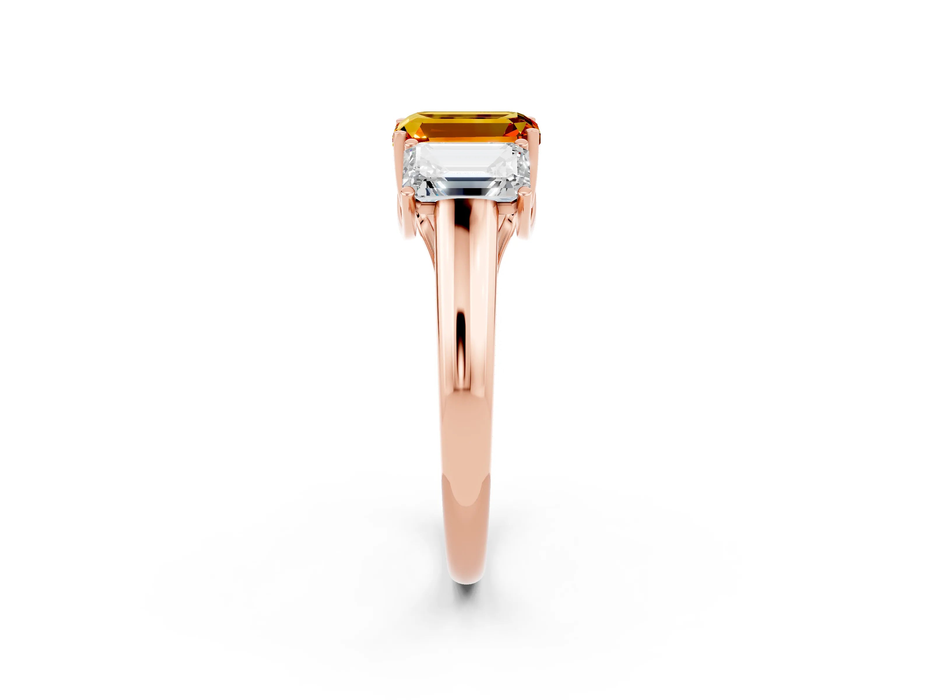 Rose gold Three-Stone Emerald Cut Citrine Engagement Ring with Prong Setting_2