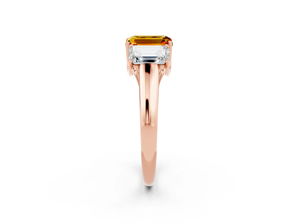 Rose gold Three-Stone Emerald Cut Citrine Engagement Ring with Prong Setting