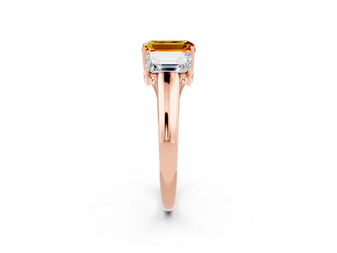 Rose gold Three-Stone Emerald Cut Citrine Engagement Ring with Prong Setting_2