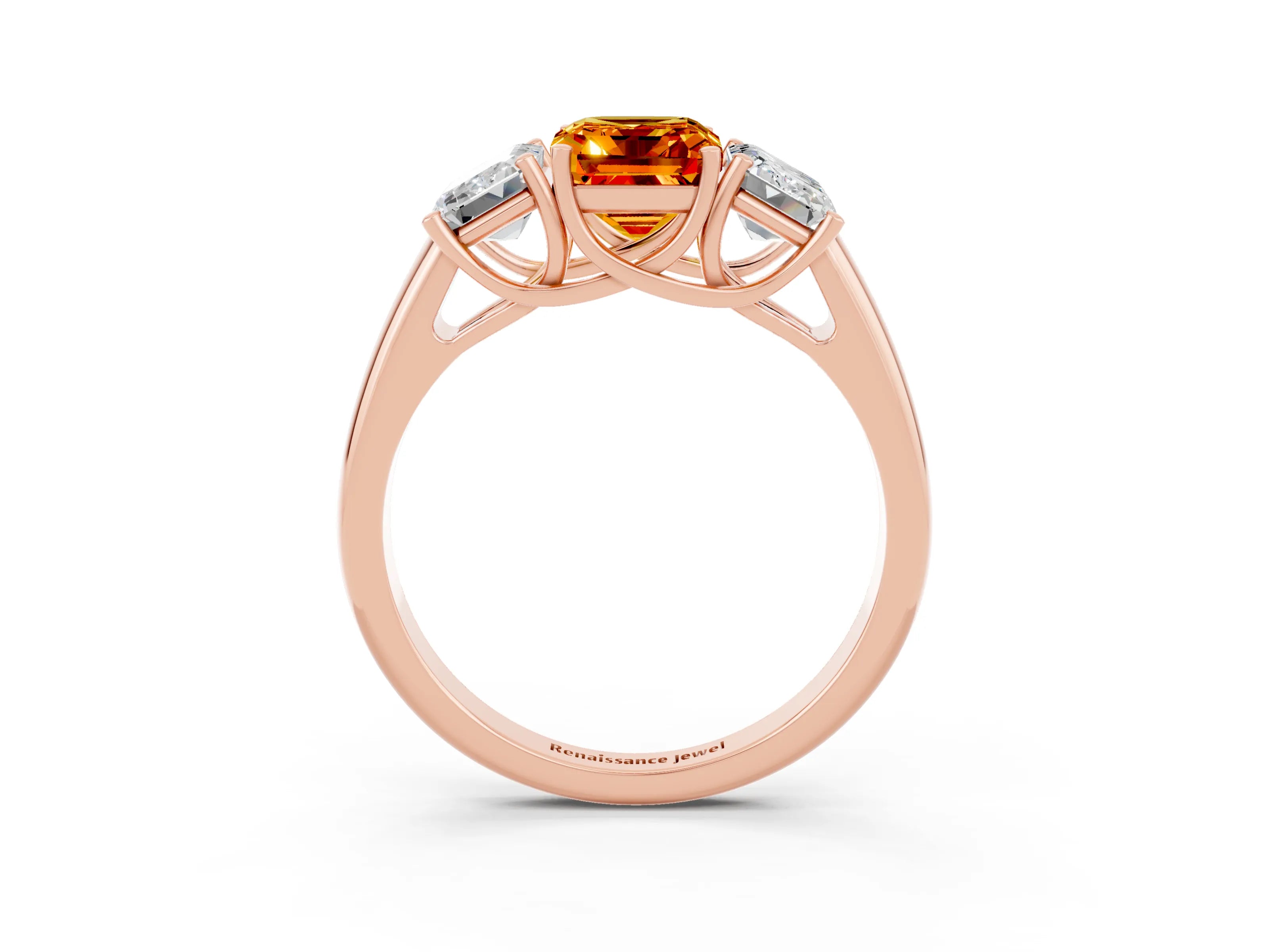Rose gold Three-Stone Emerald Cut Citrine Engagement Ring with Prong Setting_3