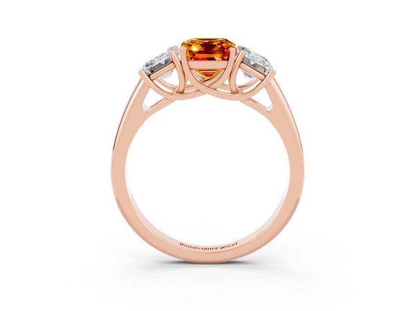 Rose gold Three-Stone Emerald Cut Citrine Engagement Ring with Prong Setting