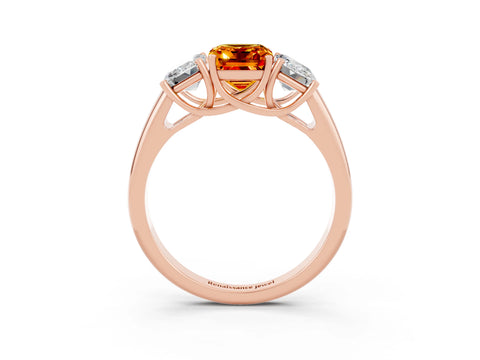 Rose gold Three-Stone Emerald Cut Citrine Engagement Ring with Prong Setting_3