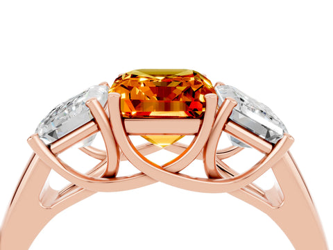 Rose gold Three-Stone Emerald Cut Citrine Engagement Ring with Prong Setting_4