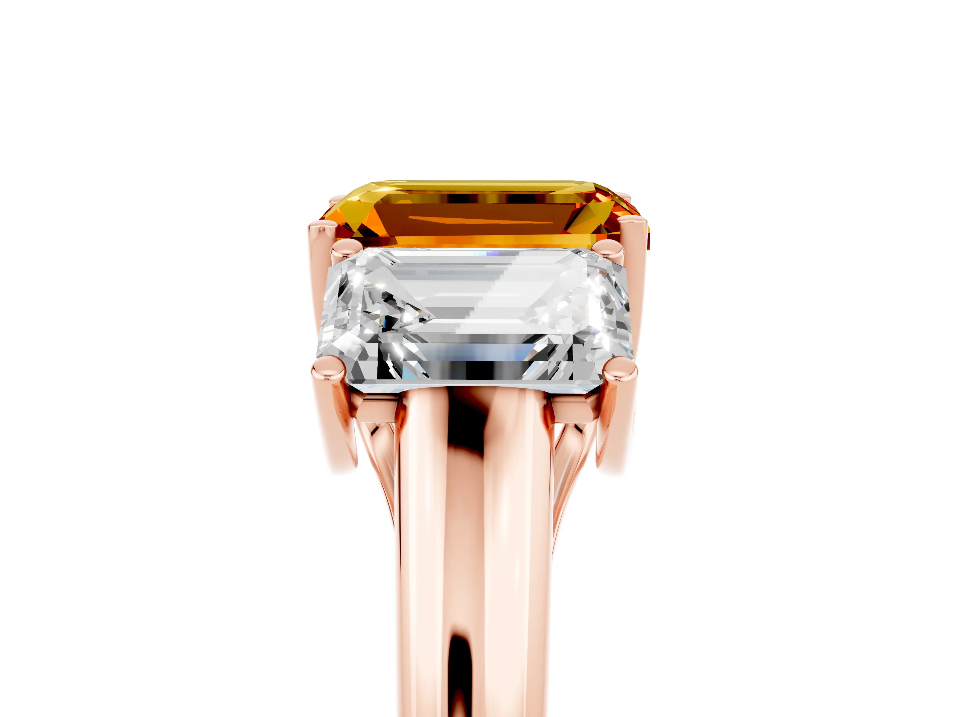 Rose gold Three-Stone Emerald Cut Citrine Engagement Ring with Prong Setting_5