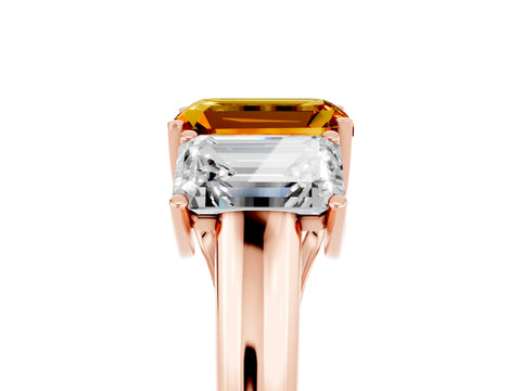 Rose gold Three-Stone Emerald Cut Citrine Engagement Ring with Prong Setting_5