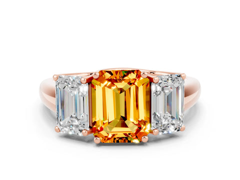 Rose gold Three-Stone Emerald Cut Citrine Engagement Ring with Prong Setting