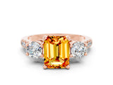 Rose gold Three-Stone Emerald Cut Citrine Pavé Band with Four-Prong Setting