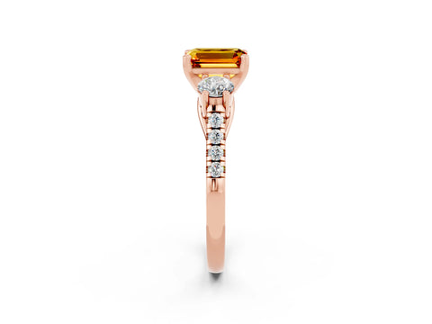 Rose gold Three-Stone Emerald Cut Citrine Pavé Band with Four-Prong Setting_2
