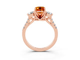 Rose gold Three-Stone Emerald Cut Citrine Pavé Band with Four-Prong Setting_3